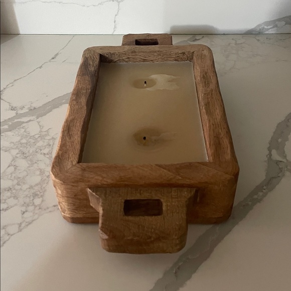 Rustic Wooden Candle Holder with Cream Candle - Picture 3 of 7
